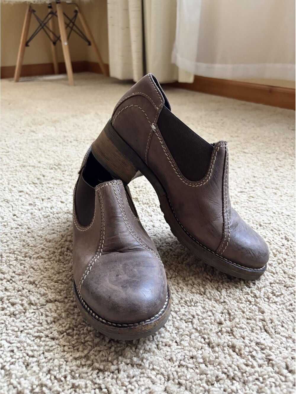 Dromedaris "Kai" brown leather slip-on shoes block heel Size 38 Us Size 7.5
